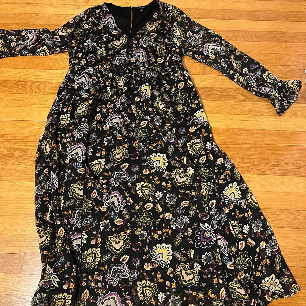 Torrid Black Floral Long Sleeve Maxi Dress - Size 0/12